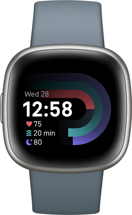 Fitbit Versa 4 Aktivitäts-Tracker wasserfallblau/aluminium platin