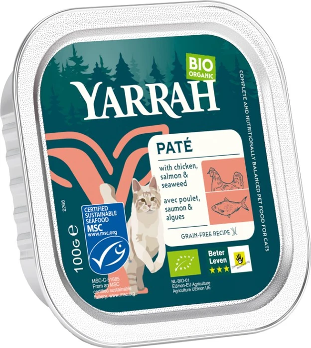 Yarrah Organic Cat Food Pâté with Salmon, 1.60kg (16x 100g)
