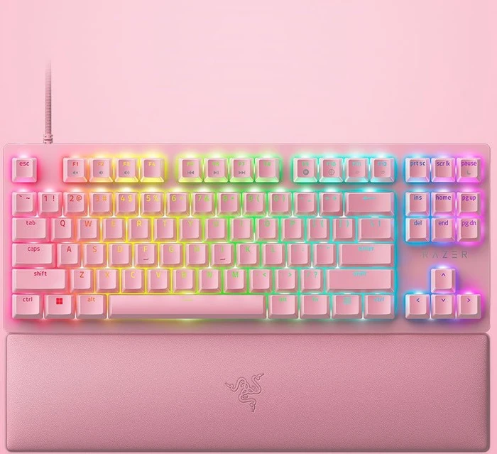 Razer Huntsman V2 TKL Quartz Pink, LEDs RGB, Razer Linear Optical Gen-2 RED, USB, US