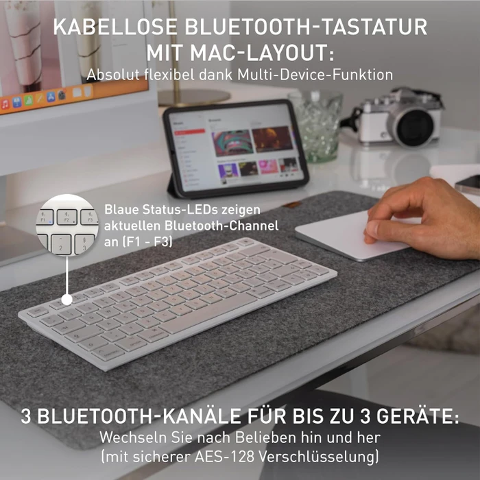 Cherry KW 7100 Mini BT for Mac, weiß/grau, Bluetooth, DE