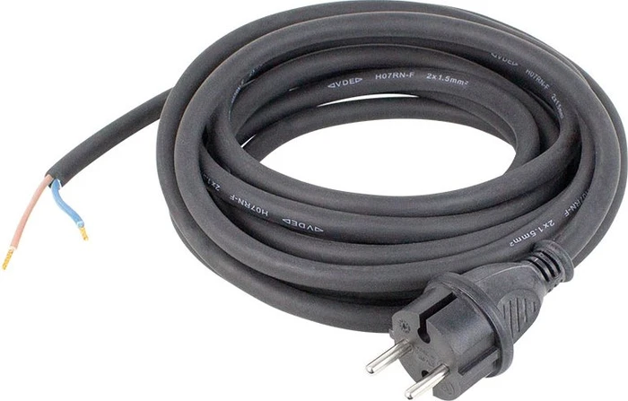 as-Schwabe Bohrmaschinen Anschlussleitung für die Baustelle, Konturenstecker auf offenes Kabelende mit Aderendhülsen, leichte Gummischlauchleitung, H05RN-F 2x1.0, schwarz, 5m