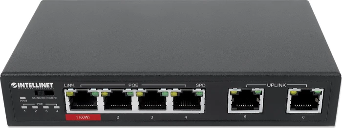 Intellinet Desktop Switch, 6x RJ-45, 65W PoE+