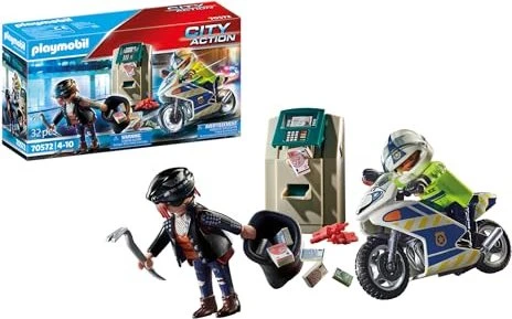 playmobil City Action Polizei-Motorrad Verfolgung des Geldräubers
