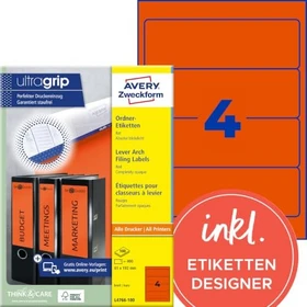 Avery-Zweckform Ordneretiketten, 192x61mm, rot, 100 Blatt (400 Etiketten)
