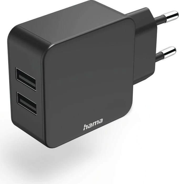 Hama 2-fach-Ladegerät USB-A-Netzteil 2.4A Universaladapter 12W schwarz