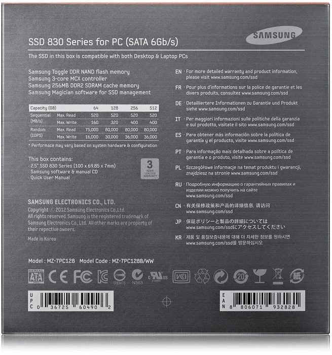 Samsung SSD 830 256GB, 2.5" / SATA 6Gb/s