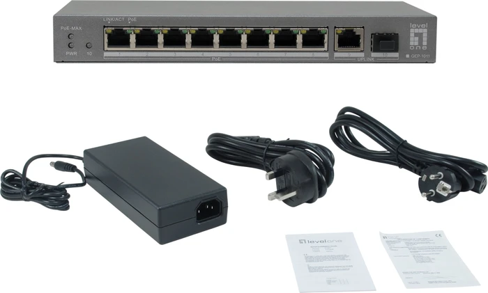 LevelOne GEP Desktop Gigabit Switch, 9x RJ-45, 1x SFP, 120W PoE+