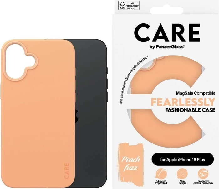 PanzerGlass Care Fashionable Case MagSafe für Apple iPhone 16 Plus Peach Fuzz