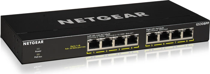 Netgear SOHO GS300 Desktop Gigabit Switch, 8x RJ-45, 83W PoE+