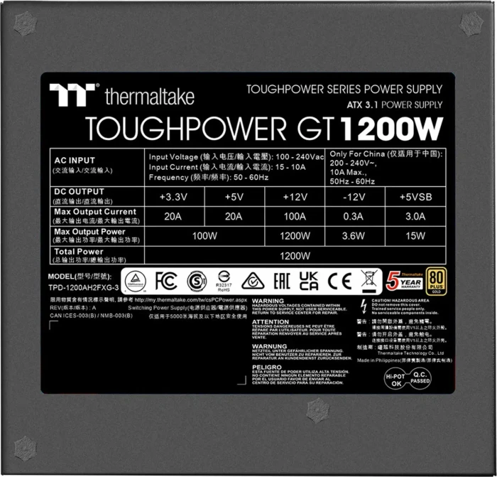 Thermaltake ToughPower GT 1200W, ATX 3.1