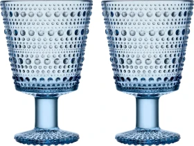 Iittala Kastehelmi Trinkglas mit Fuß 260ml aqua, 2 Stück
