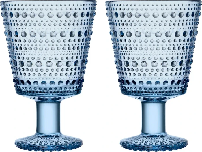 Iittala Kastehelmi Trinkglas mit Fuß 260ml aqua, 2 Stück