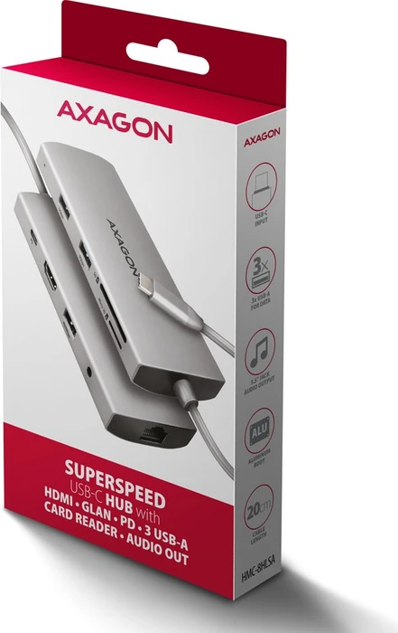 Axagon 9in1 Hub, USB-C 3.0 [Stecker]