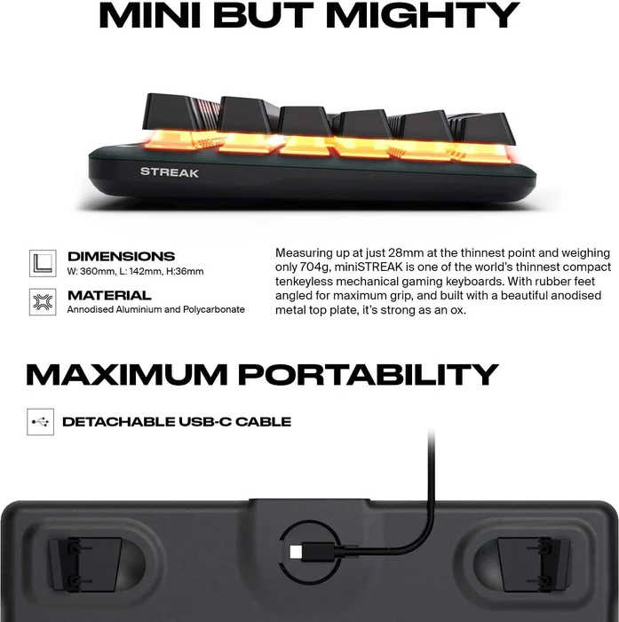 Fnatic miniSTREAK Tenkeyless Mechanical Keyboard, MX SILENT RGB RED, USB, US