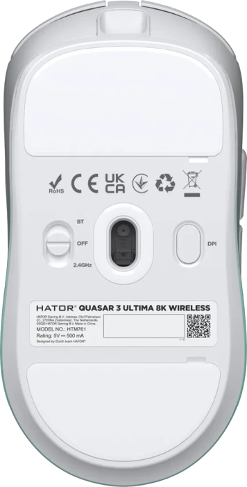 Hator Quasar 3 Ultima 8K Wireless Gaming Mouse weiß/türkis, USB/Bluetooth