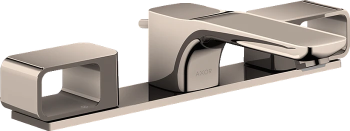 Hansgrohe Axor Urquiola 3-Loch Waschtischarmatur 50 mit Platte und Zugstangen-Ablaufgarnitur polished nickel