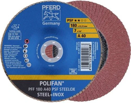 Pferd PFF 180 A 40 PSF STEELOX POLIFAN Fächerschleifscheibe K40, 180x22.23mm, 10 Stück