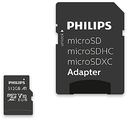 Philips microSDXC R80/W30 512GB Kit, UHS-I U1, A1, Class 10