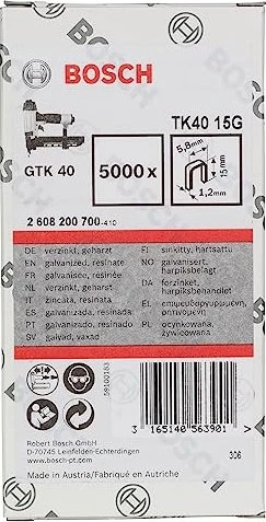 Bosch Professional TK40 15G verzinkt Tacker-Klammern, 15x5.8mm, 5000 Stück