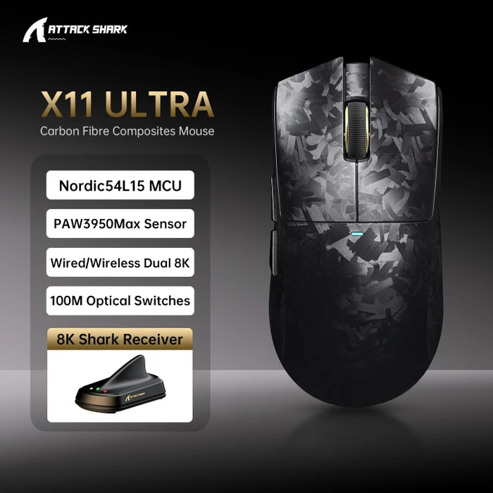 Attack Shark X11 Ultra Carbon Fiber 8KHz Wireless, Forged Black, USB/Bluetooth