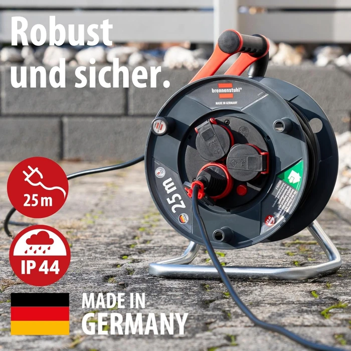 Brennenstuhl Garant V2 Kabeltrommel, Schuko auf 3x Schuko, 25m, IP44, H05VV-F 3G1,5