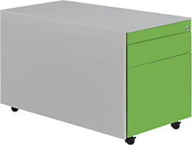 mauser Rollcontainer line, 1x Utensilienauszug, 1x Materialschublade, 1x Hängeregistratur, weiß/weißaluminium/gelbgrün