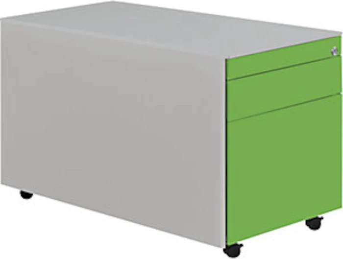 mauser Rollcontainer line, 1x Utensilienauszug, 1x Materialschublade, 1x Hängeregistratur, weiß/weißaluminium/gelbgrün