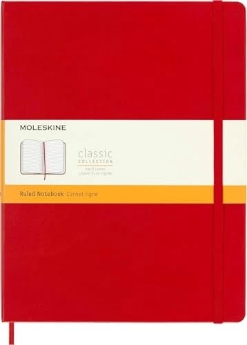 Moleskine Klassik Notizbuch, 190x250mm, liniert, fester Einband X-Large, scharlachrot, 192 Blatt