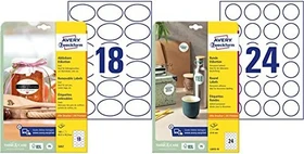 Avery-Zweckform Etiketten oval, 63.5x42.3mm, ablösbar, weiß, 10 Blatt (180 Etiketten)