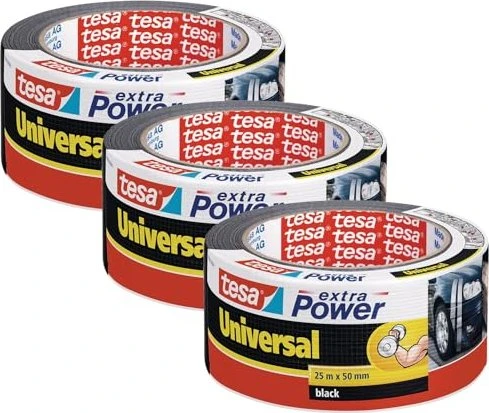 tesa extra Power Universal schwarz, Gewebeband, 50mm/25m, 3 Stück
