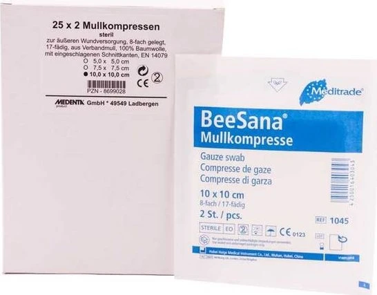 Medenta Mullkompressen steril 8-fach, 10 x 10cm, 50 Stück (25x 2 Stück)