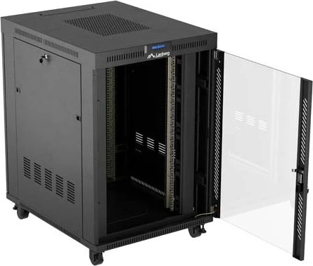 Lanberg 19" Rackschrank 22HE, LCD, freistehend, Flat Pack, V2, Glastür, IP20, RAL 9004, 1000mm tief