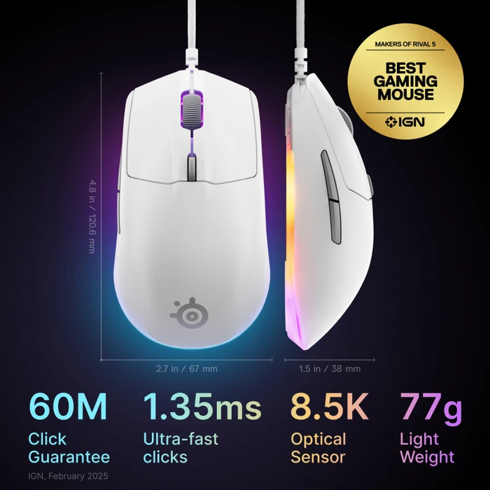 SteelSeries Rival 3 Gen 2, weiß, USB