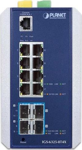 Planet IGS-6325 Industrial Railmount Gigabit Managed Switch, 8x RJ-45, 4x SFP+