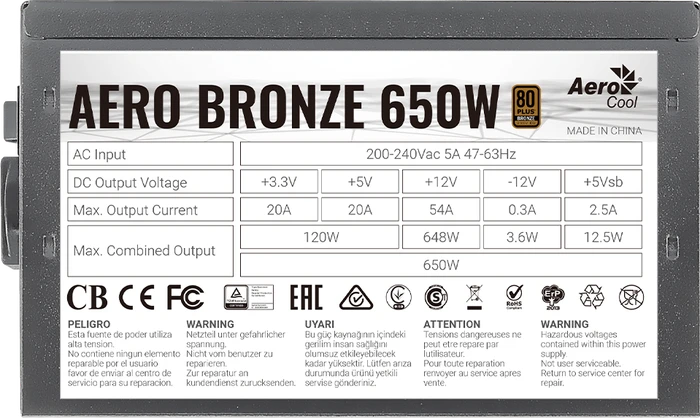 AeroCool Aero Bronze 650W, ATX 2.52