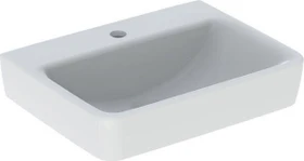 Geberit Renova Plan Handwaschbecken mit asymmetrischem Überlauf 50cm, Hahnloch mittig, ohne Überlauf, weiß/KeraTect