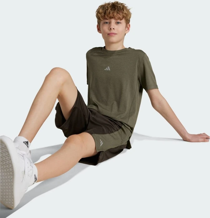 adidas Training Aeroready Heather Trainingshose kurz shadow olive/tent green/reflective silver (Junior)