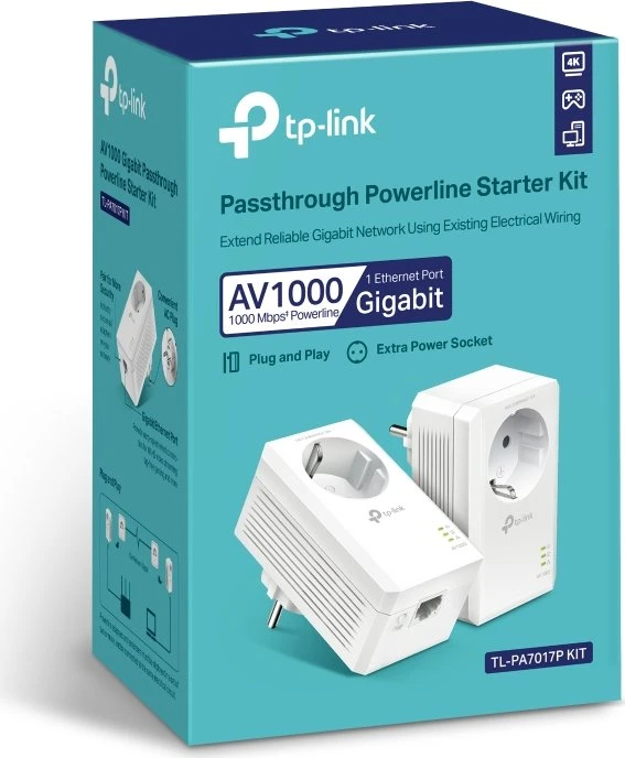 TP-Link Powerline AV1000 Passthrough Starter Kit, HomePlug AV2, RJ-45, 2er-Pack