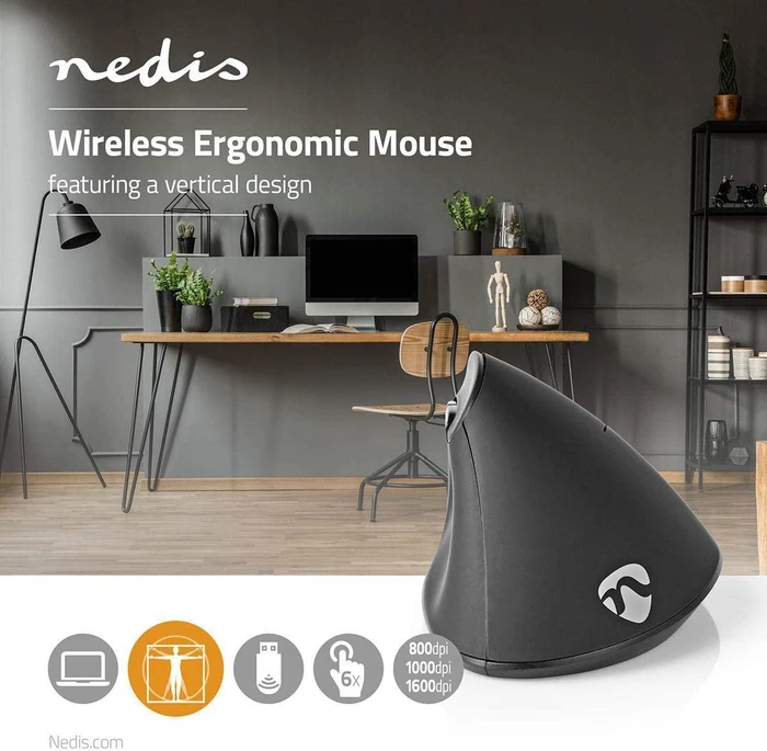 Nedis Wireless Ergonomic Mouse, schwarz, USB