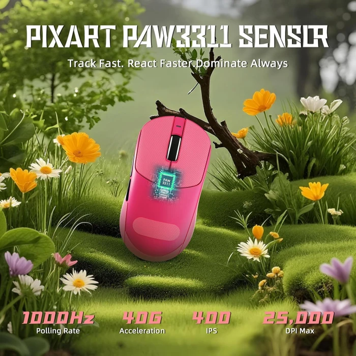 Attack Shark X8 SE Tri-mode Wireless Gaming Mouse, Berry Red, inkl. Grip Tape, USB/Bluetooth