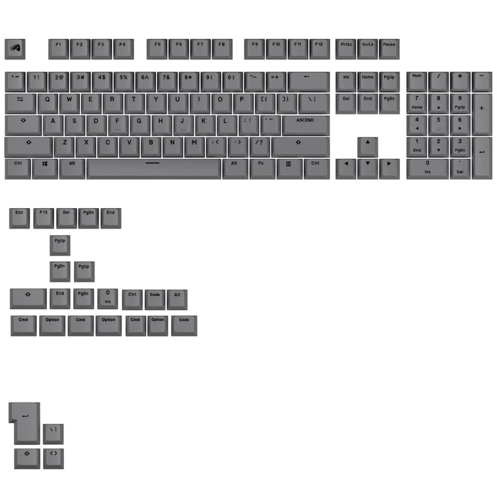 Glorious GPBT Basics Keycaps, Kunststoff (PBT), Armor Grey, grau, 130 Tasten, ANSI-US