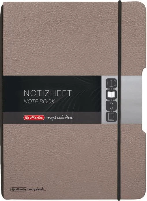 Herlitz my.book flex Notizheft, A5, kariert, Lederoptik-Wechselcover, taupe, 40 Blatt