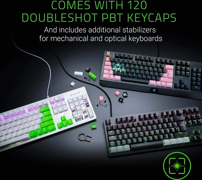Razer Keycap Upgrade Set, Kunststoff (PBT) Double-Shot, Quartz Pink, rosa, 120 Tasten, ISO-UK, ANSI-US