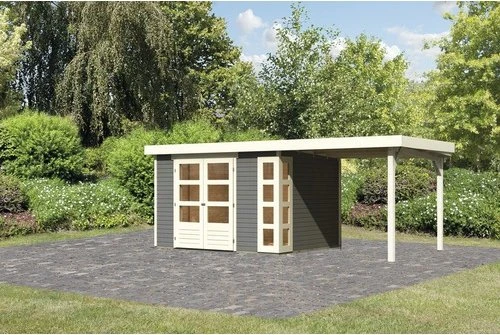 Karibu Kerko 5 Gartenhaus inkl. Anbau 2.4m terragrau