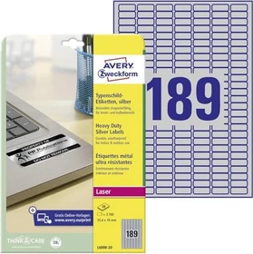 Avery-Zweckform Typenschildetiketten, 25.4x10mm, wetterfest, silber, matt, 20 Blatt (3780 Etiketten)