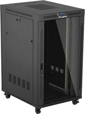 Lanberg 19" Rackschrank 27HE, LCD, freistehend, Flat Pack, V2, Glastür, IP20, RAL 9004, 1000mm tief