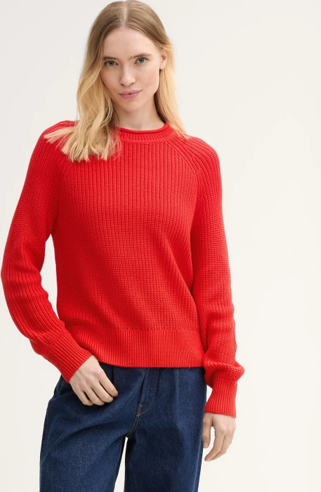 Tom Tailor Strickpullover mit leichten Ballonärmeln Strickpullover scarlet red (Damen)