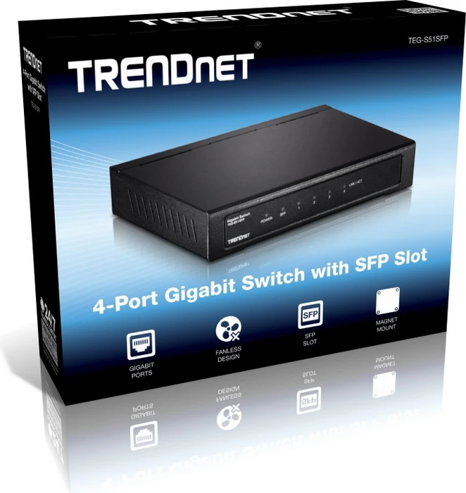 TRENDnet TEG-S Desktop Gigabit Switch, 4x RJ-45, 1x SFP