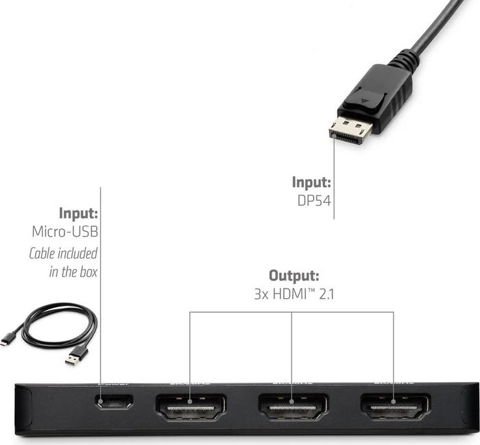 Club 3D DisplayPort to Triple HDMI Hub, DisplayPort 2.1 auf 3x HDMI Adapter