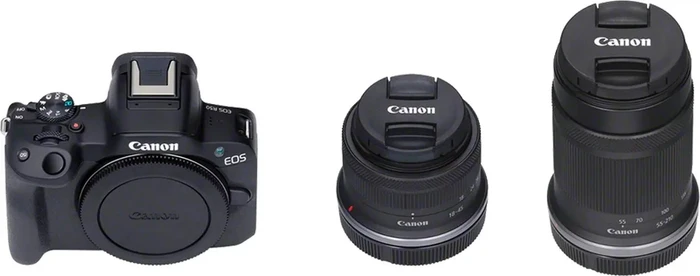 Canon EOS R50 schwarz mit Objektiv RF-S 18-45mm 4.5-6.3 IS STM und RF-S 55-210mm 5.0-7.1 IS STM